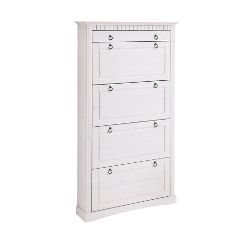 Тумба для обуви Неаполь из сосны, 4 двери с ящиком, 87х169х21 см, белый воск