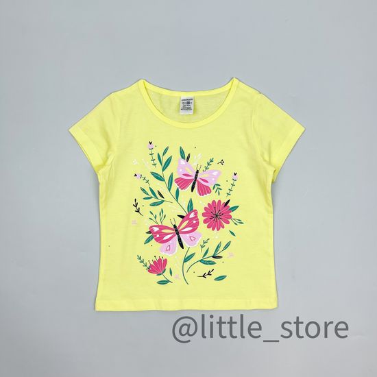 Футболка хлопковая "Бабочки в лесу" бледно-желтая