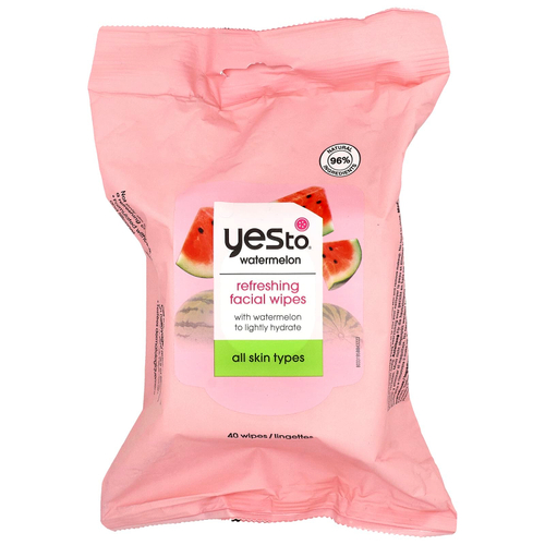 Yes To, Освежающие салфетки для лица, для всех типов кожи, арбуз, 40 салфеток