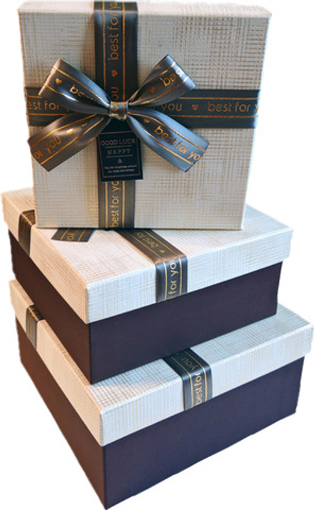 Набор подарочных коробок 3в1 с бантом, бежевый/золото 15*15*6.5, 17*17*8, 19*19*9.5см