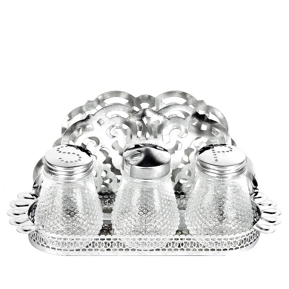 Набор для специй 3пр. (солонка, перечница, баночка для горчицы) с салфетницей на металлической подс