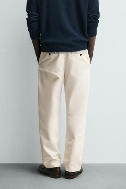 ZARA БРЮКИ STRAIGHT FIT ИЗ РЕЛЬЕФНОЙ ТКАНИ, ЭКРЮ