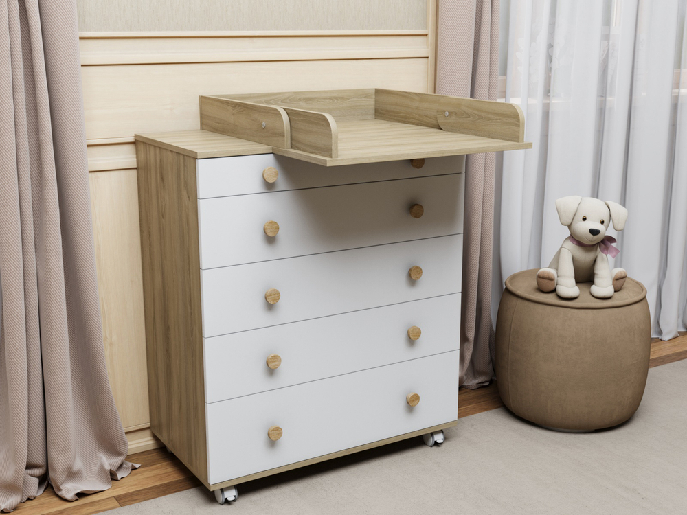Комод Идеальный с пеленальным столиком цвет белый/дуб
