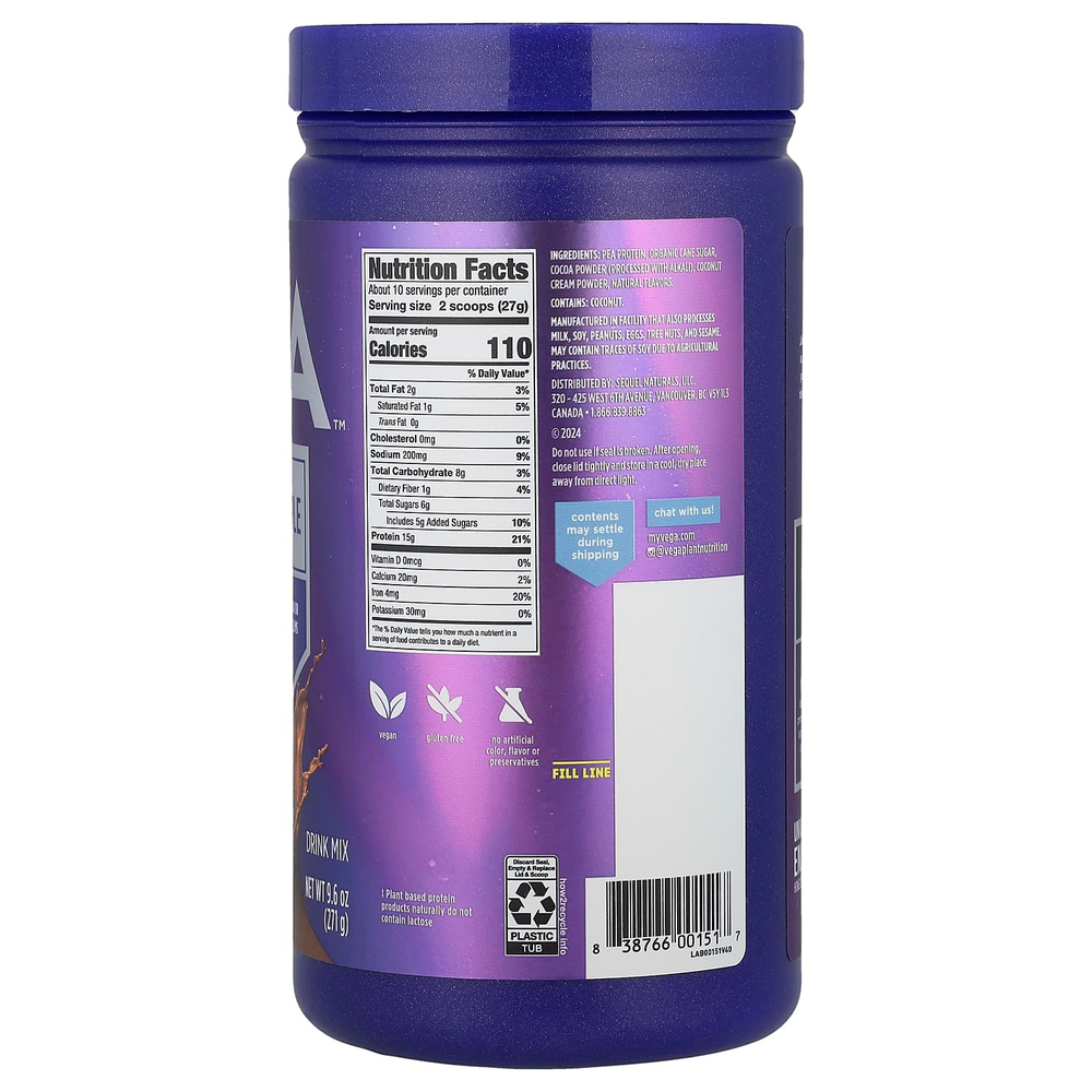 Vega, Essential Protein Made Simple, растительный протеин, со вкусом шоколада, 271 г (9,6 унции)