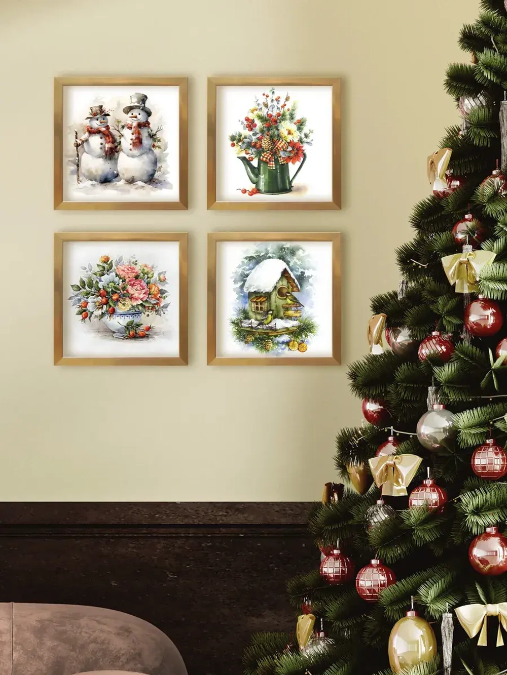 Картины на стену интерьерные на холсте 4 шт, 23*23 см