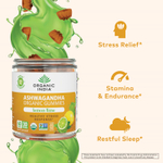 Organic India, Органические жевательные мармеладки ашваганда, лимон и лайм, 60 жевательных мармеладок (150 мг в каждой жевательной мармеладке)