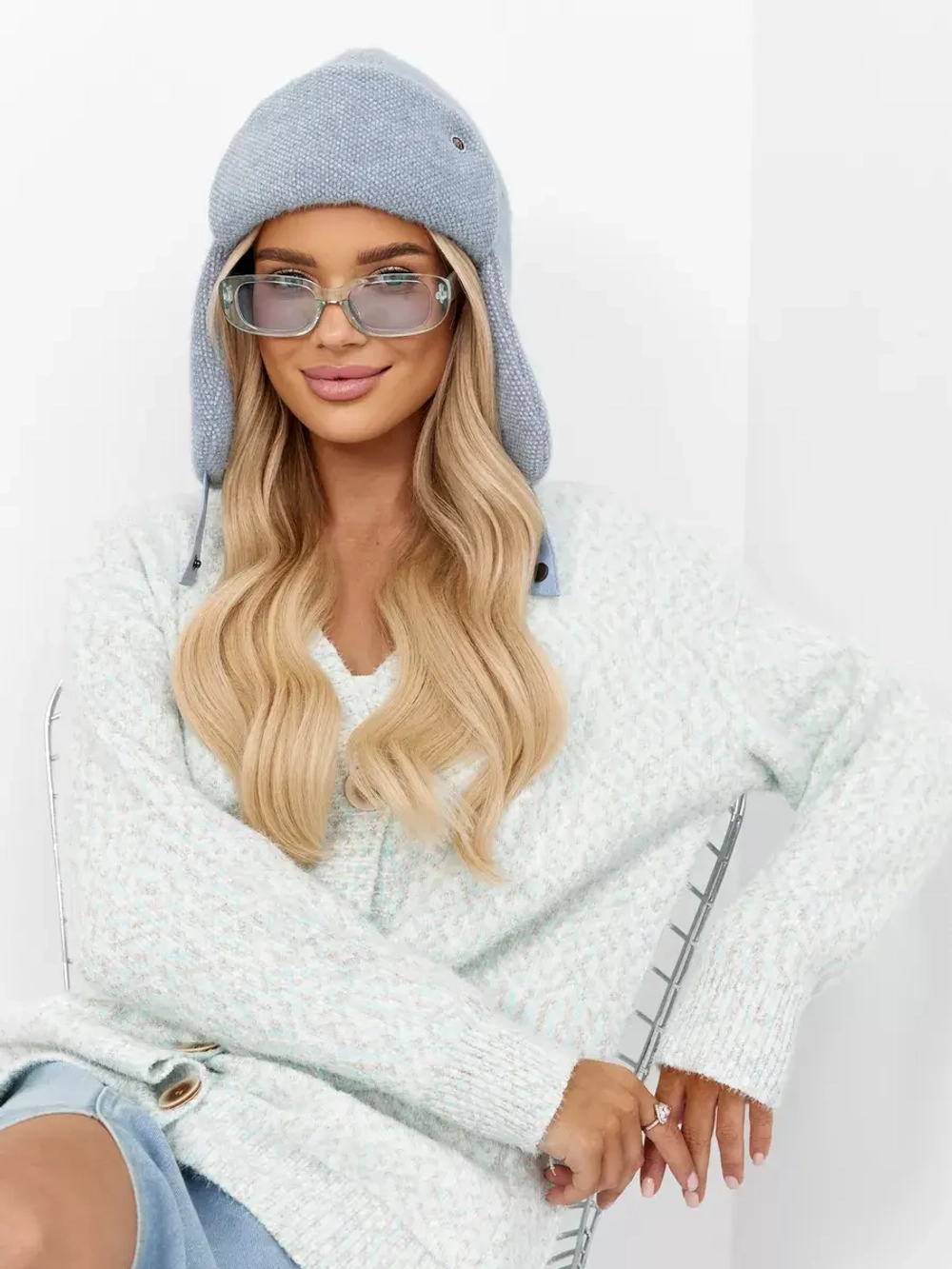 Шапка ушанка зимняя вязаная на флисе