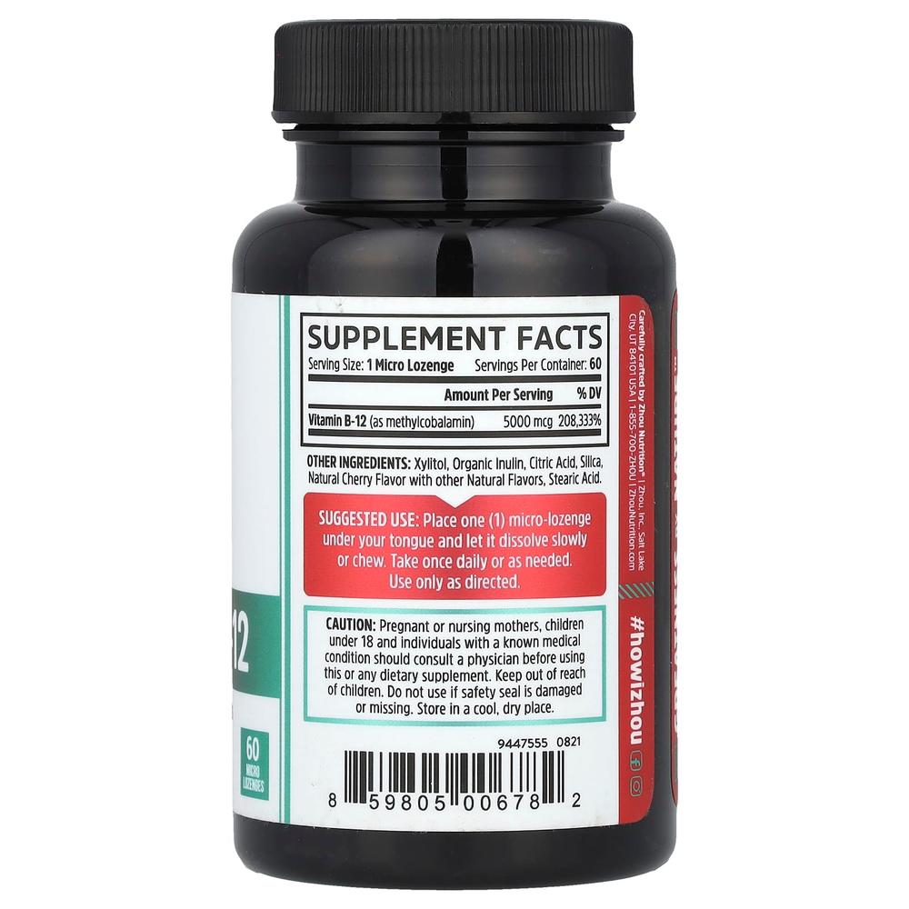 Zhou Nutrition, Methyl B-12, натуральная вишня, 5000 мкг, 60 микроладсов