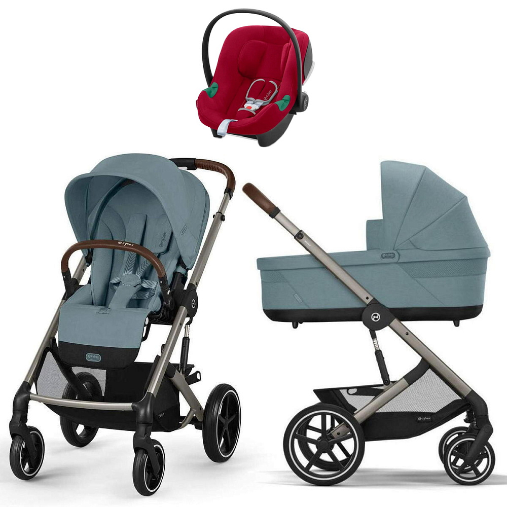 Коляска Cybex Balios S Lux TPE complete Aton B2 Dynamic Red Base One 4 в 1 Stormy Blue с дождевиками