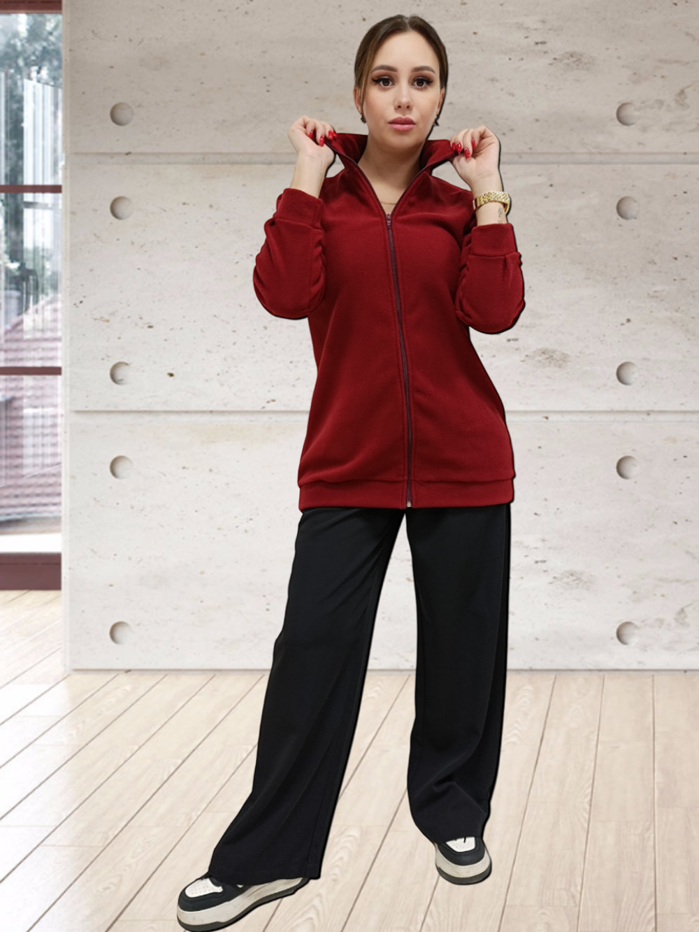 20882 Жакет женский флисовый ворот стойка бордовый (56)