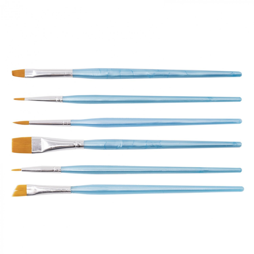Набор кистей Yalong, 6 шт, нейлон, плоские №2, №6, №8, №14, круглые №2, №4, пластиковая ручка, блистер, голубые, европодвес.