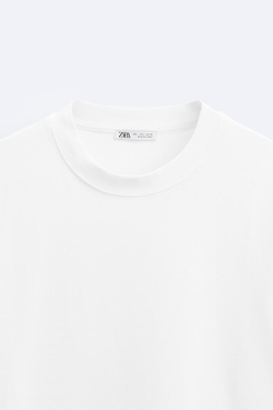 ZARA ФУТБОЛКА REGULAR FIT INTERLOCK, БЕЛЫЙ
