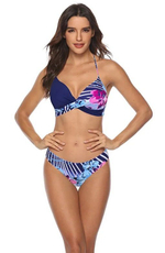 Синий раздельный купальник с принтом в виде орхидей (Размер: XXXL) (Цвет: разноцветный)