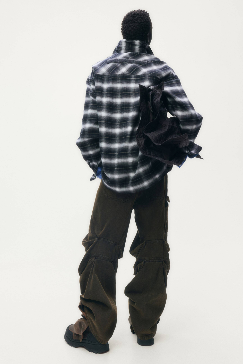 H&M - Glenn Martens Рубашка в клетку из фольгированной фланели, черный