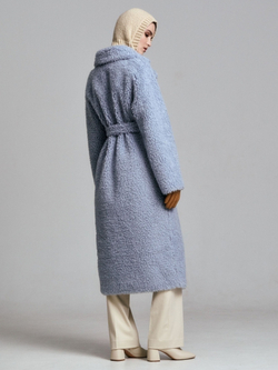 Шуба женская чебурашка тедди пальто из шерсти мериноса, голубая, SilverFox