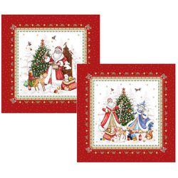 НАБОР САЛФЕТОК ИЗ 2-Х ШТ "С НОВЫМ ГОДОМ",40Х40СМ, 100% ХЛОПОК,КРАСНЫЙ,ТВИЛ