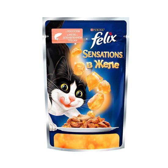 Purina Felix Sensations влажный корм для кошек с лососем и треской в желе 85 гр