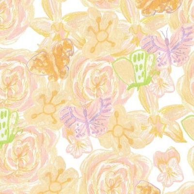 Бесшовный паттерн с нежными тропиками нарисованные восковыми мелками