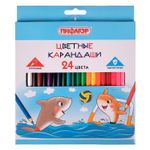 Карандаши цветные ПИФАГОР "Веселые акулята", 24 цвета, классические, заточенные, 181818