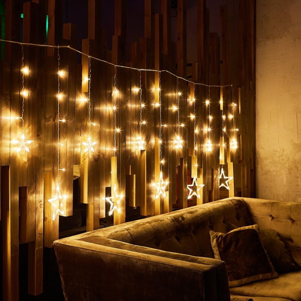 ULD-E3007-138-DTA WARM WHITE IP20 STARS-2 Занавес фигурный светодиодный. 3х0.7м. 138 светодиодов. Теплый белый свет. Провод прозрачный. TM Uniel