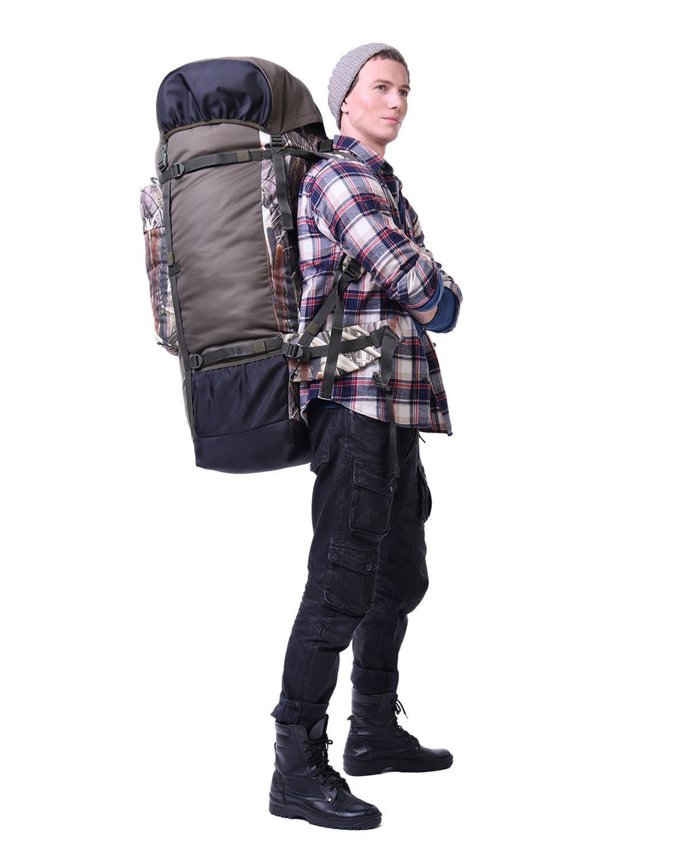 Рюкзак туристический Prival Михалыч 90л, хаки + камуфляж Камыш