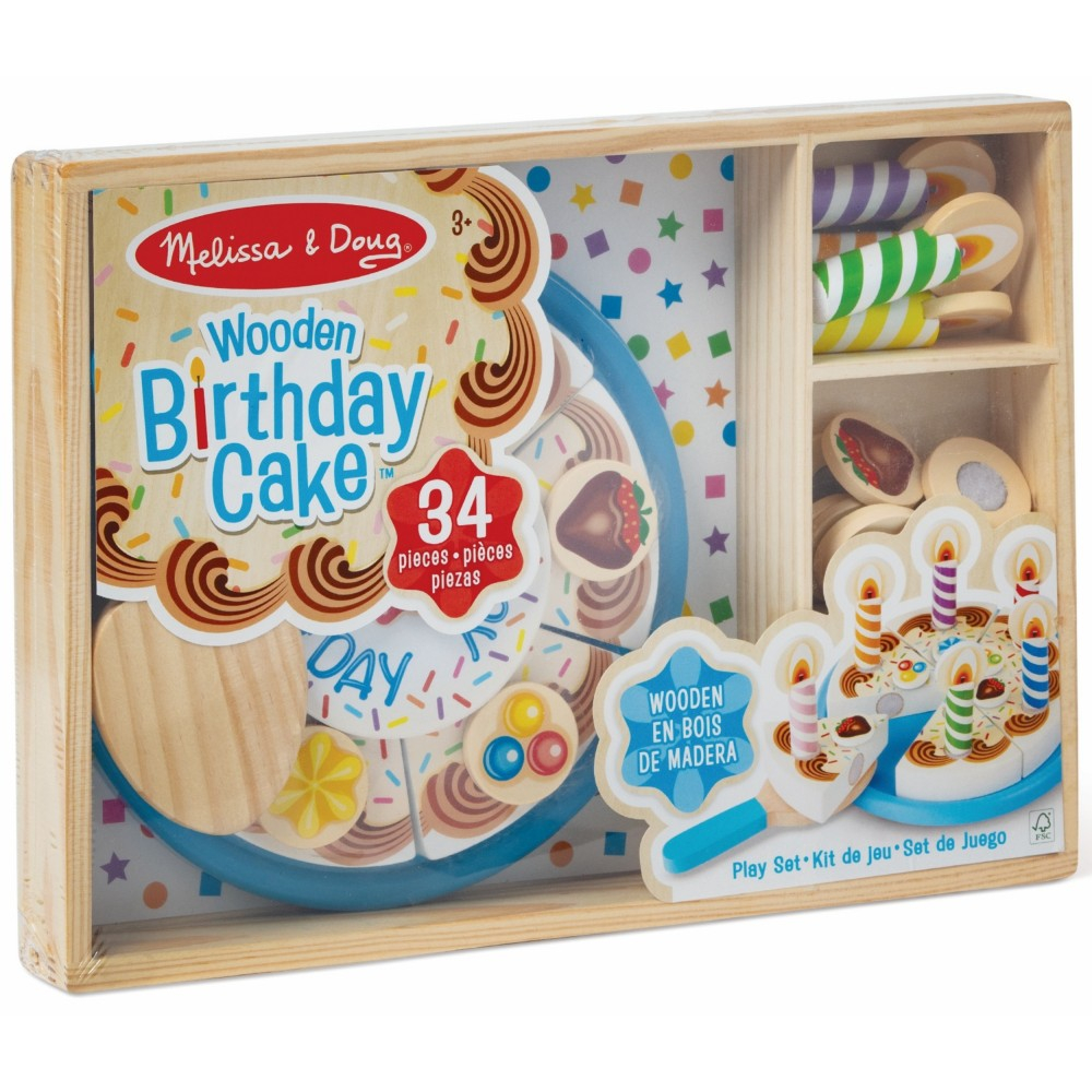 Spin Master 93611 20155234 — Игровой набор Melissa & Doug деревянный праздничный торт с 33 аксессуарами — фото 1