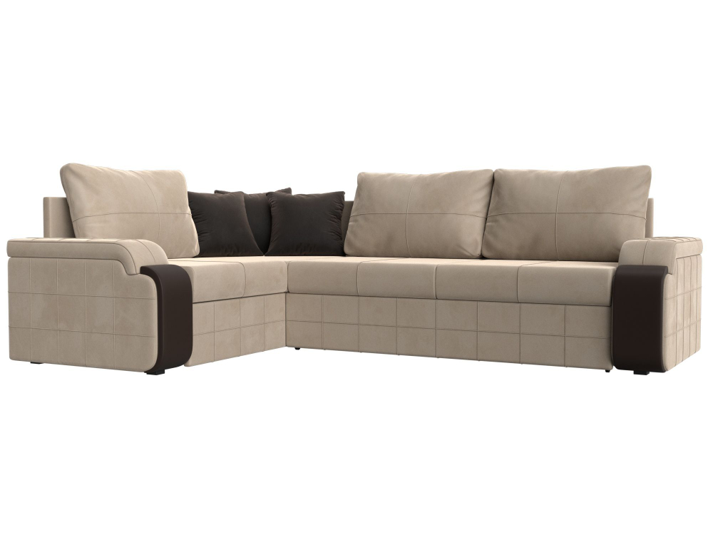 Диван угловой Николь левый угол, Бежевый\Коричневый\Коричневый, Велюр\Экокожа, 102970L
