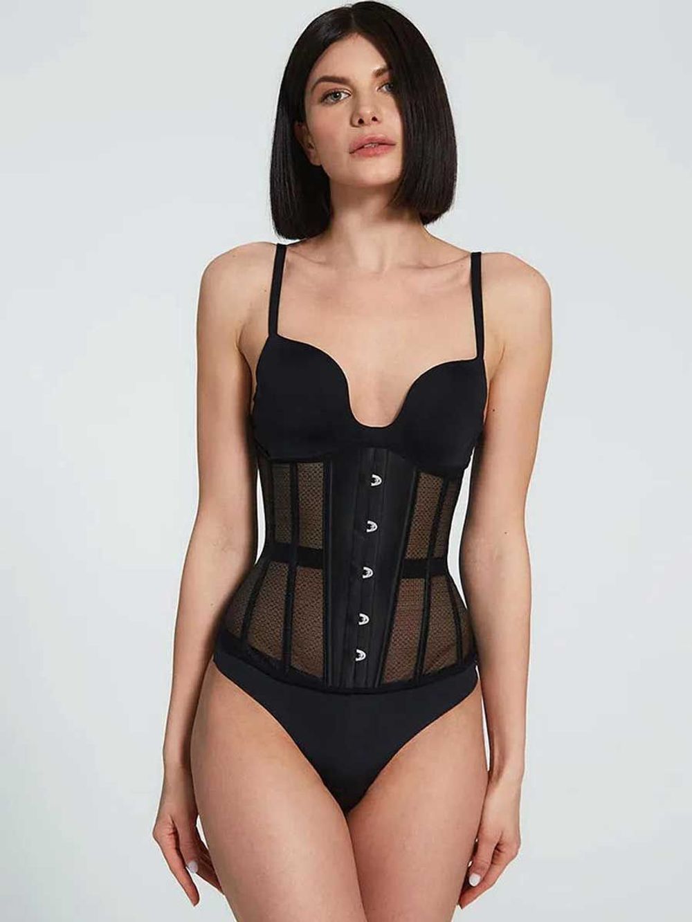 Черный прозрачный корсет MIDI