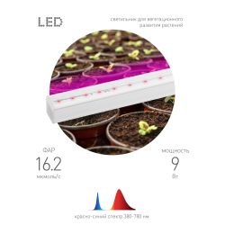 Светильник для растений, фитолампа светодиодная линейная ЭРА FITO-9W-Т5-N красно-синего спектра 9 Вт Т5