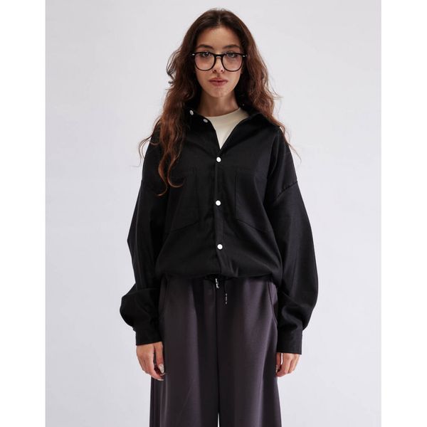 Рубашка из хлопка плотная черная - фото 6