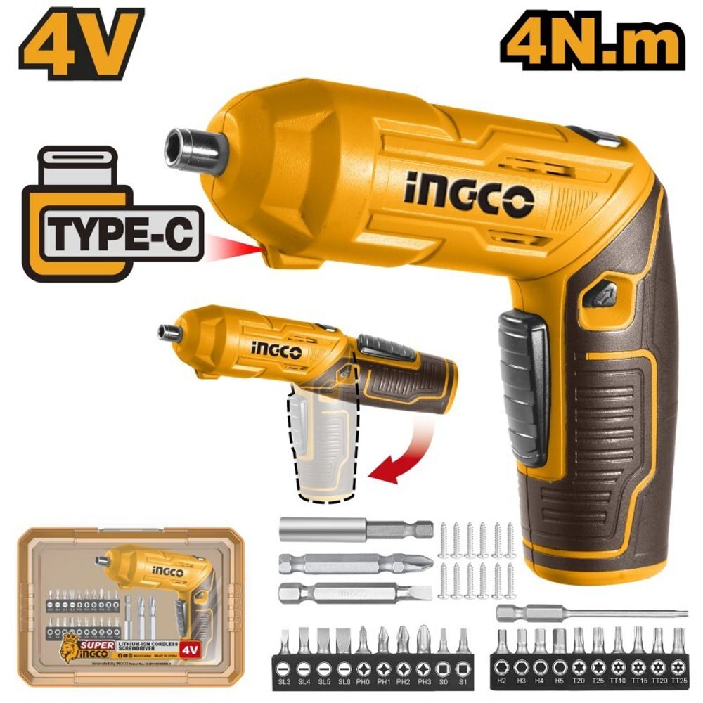 Аккумуляторная отвертка INGCO CSDLI04425 4 В 4 Нм 1/4&quot;