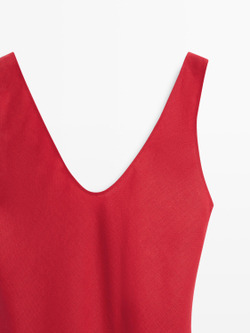 Massimo Dutti Льняное платье миди на бретелях, красный