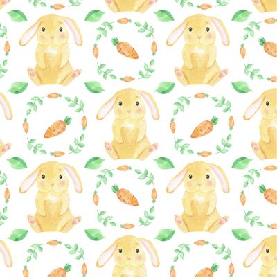 Рыжий милый кролик. Забавные зайчики с морковкой. Весенний пасхальный принт.