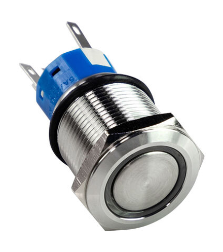 Кнопка без фиксации 12 В 5А, OFF-(ON) 5P, D19 красная подсветка