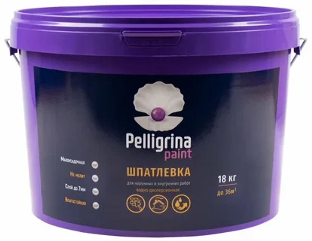 Pelligrina Paint ШПАТЛЕВКА АКРИЛОВАЯ УНИВЕРСАЛЬНАЯ ДЛЯ НАРУЖНЫХ И ВНУТРЕННИХ РАБОТ 18 КГ (1) Pelligrina Paint