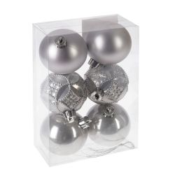 GAEM Набор из 6шт Украшение новогоднее Шар "Вензель серебристый", D 6 см, L11,5 W6 H17 см