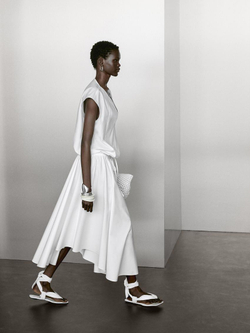 Massimo Dutti Блуза из хлопкового поплина с эластичной деталью, белый