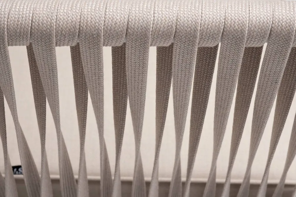 "Касабланка" диван 2-местный плетеный из роупа, каркас алюминий белый муар, роуп бежевый 20мм, ткань бежевая 035