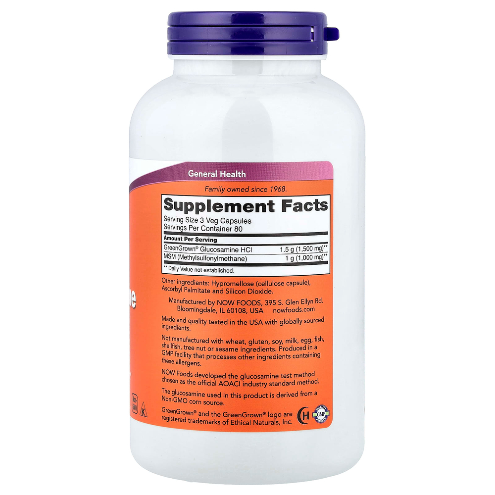 NOW Foods, Вегетарианские глюкозамин и МСМ, 240 растительных капсул