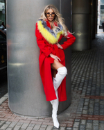 Женское шерстяное пальто с меховым воротом