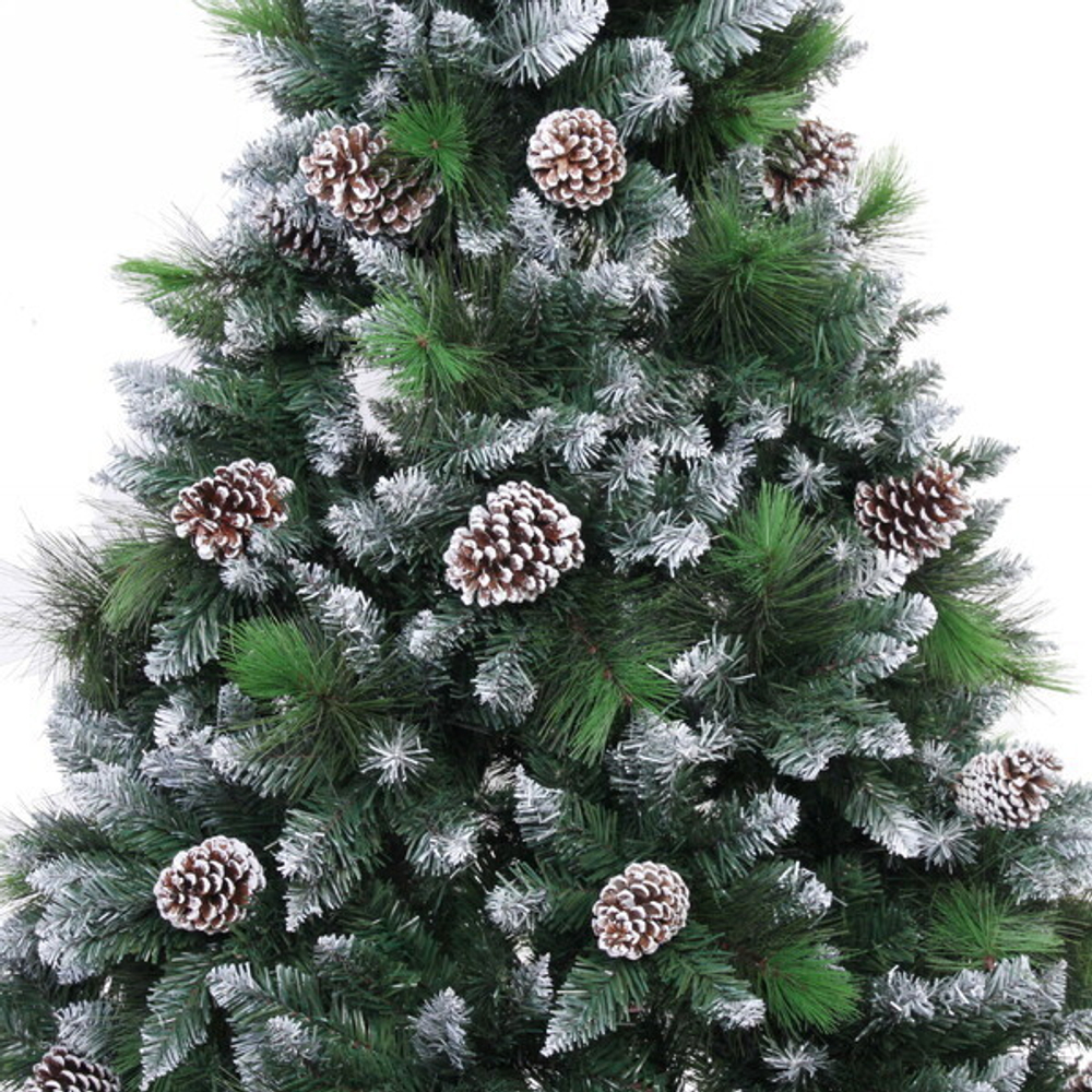 Ёлка «Сказочный лес» 270 см,ПВХ+леска, с белым напылением+шишки (2407 веток)