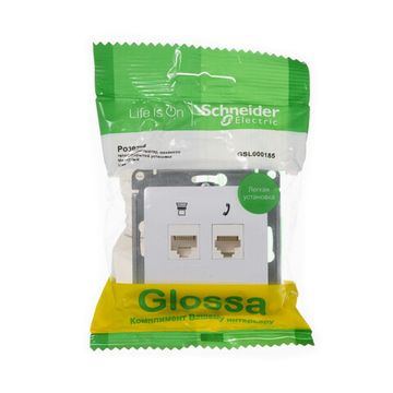 Розетка компьютерная + телефонная 2-м СП Glossa RJ45 + RJ11 кат.5E механизм бел. SE GSL000185