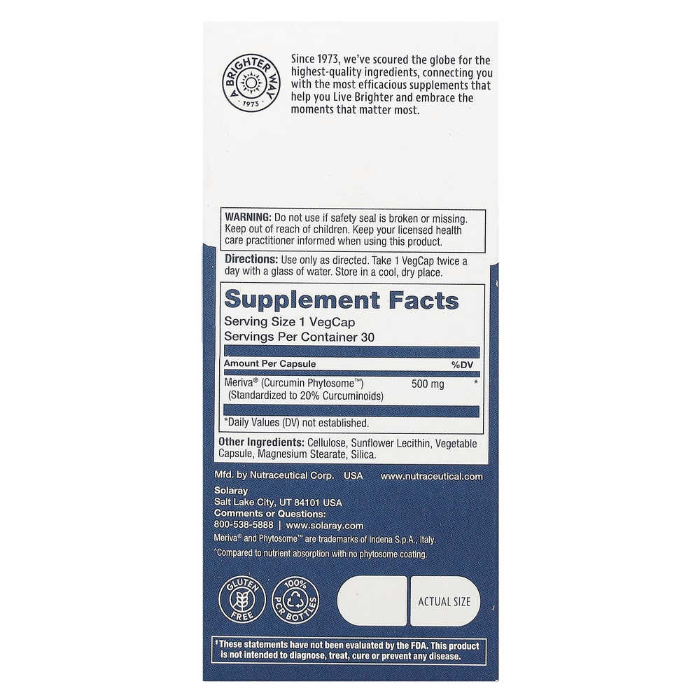 Solaray, Фитосомы куркумы, 500 мг, 30 вегетарианских капсул