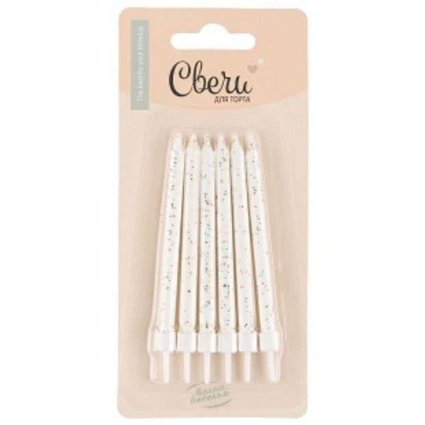 Свечи Яркие искры, Белый, с блестками, 8 см, 6 шт. с держат.