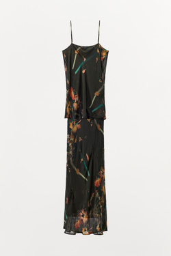 ZARA ПЛАТЬЕ С ПРИНТОМ, НАКИДКОЙ И БИСЕРОМ, ЧЕРНЫЙ