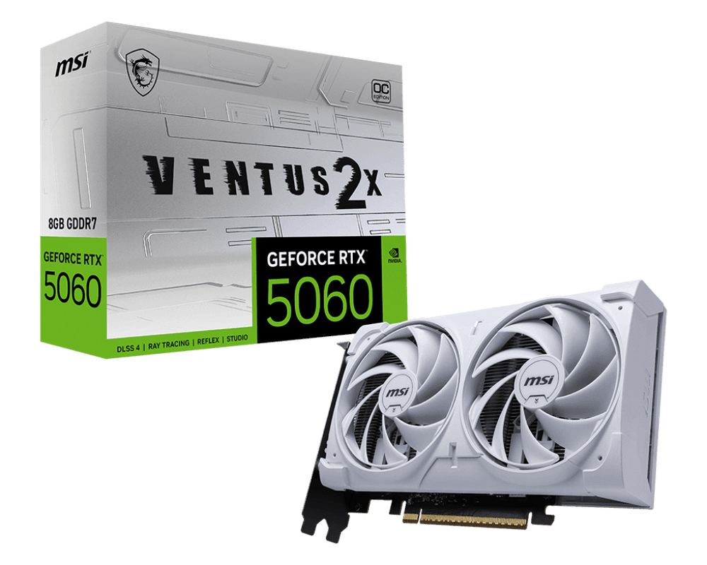 Видеокарта MSI GeForce RTX 5060 8G VENTUS 2X OC WHITE, 8G GDDR7 128bit 1xHDMI 3xDP G5060-8V2CW
