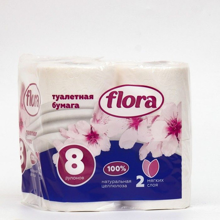 Туалетная бумага 8 шт. Flora 2-х слойн. белая