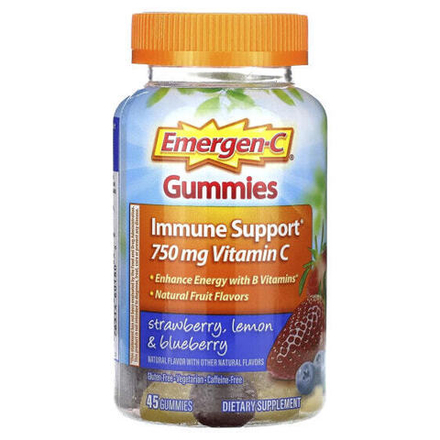 Витамин C Emergen-C, Жевательные таблетки для поддержки иммунитета, клубника, лимон и голубика, 45 жевательных таблеток