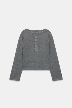 ZARA ФУТБОЛКА В СТИЛЕ РУСТИК С КРУГЛЫМ ВЫРЕЗОМ, СЕРЫЙ МЕЛАНЖ