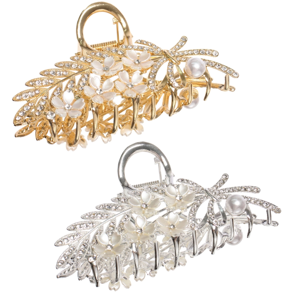 Заколка - краб для волос на блистере «LAVITA», веточка, цвет серебро и золото, 11*5,5см